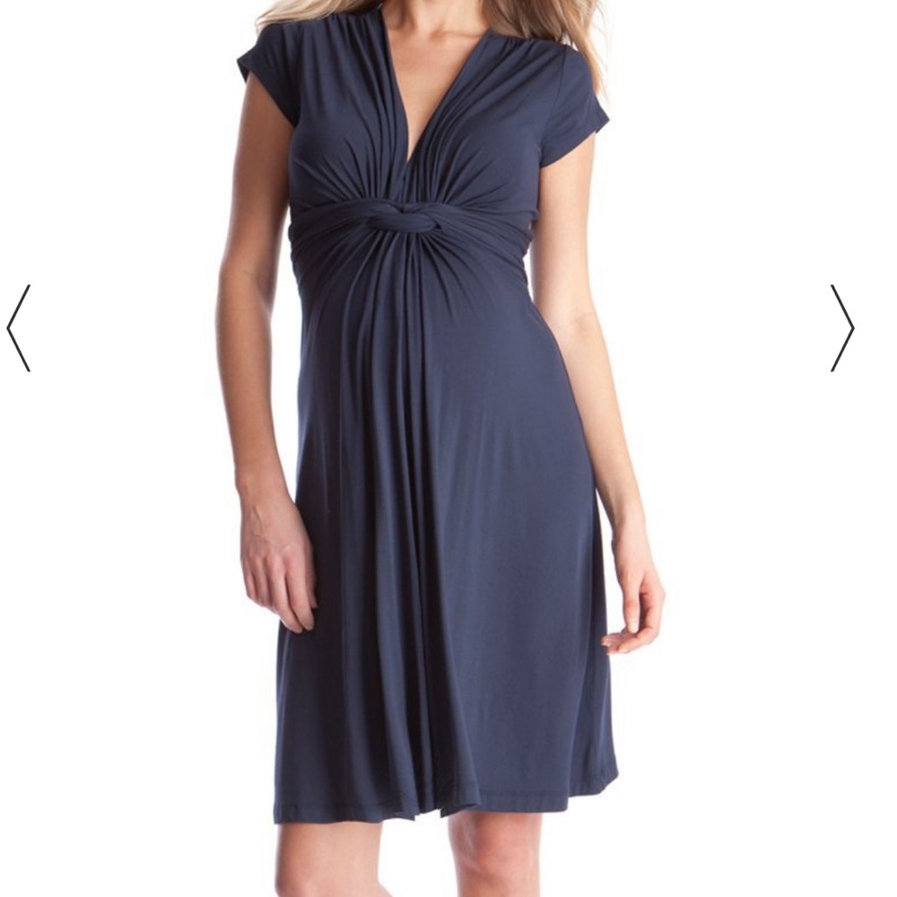 Navy blue knot front maternity dress